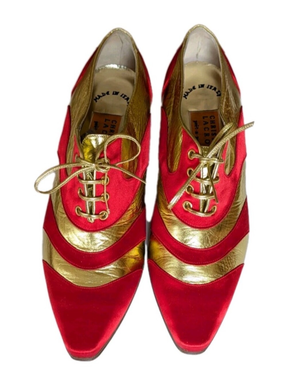 Christian Lacroix Red & Gold Lace-Up Shoes – Made in Italy – New /unworn Design